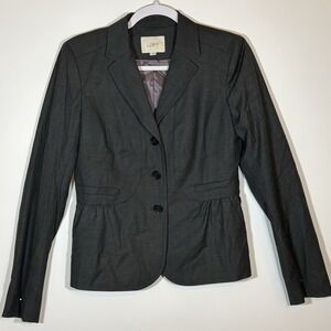 Loft Women's Charcoal Gray Suit Jacket Size 4 Button Front With Shoulder Pads